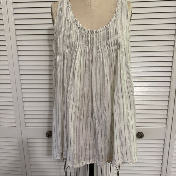 CP Shades Pia Linen Sleeveless Top Pin-tucks White/Gry Sz-M - Picture 1 of 9